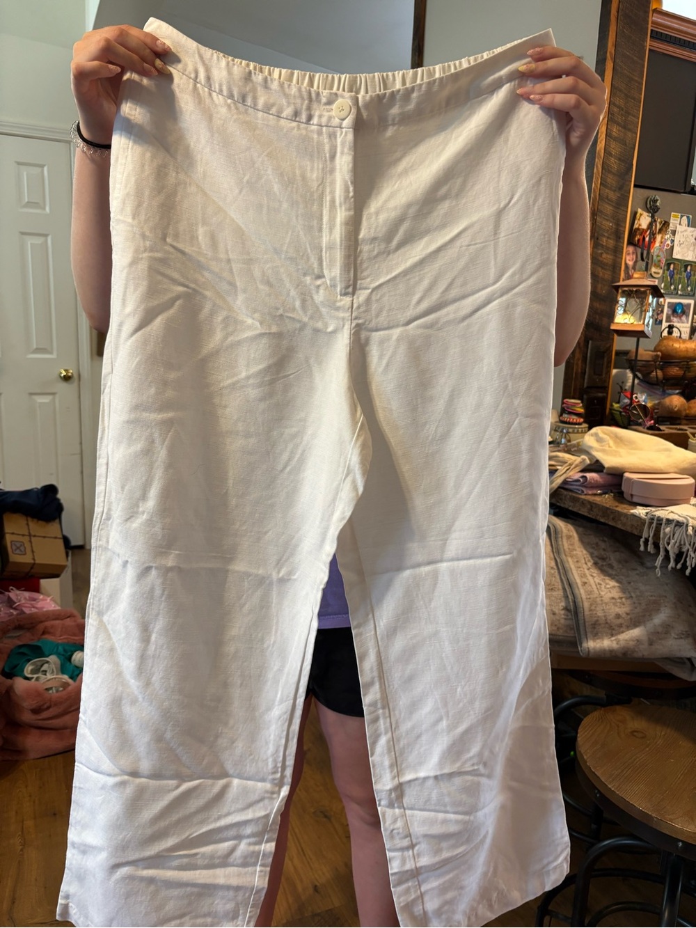Eileen Fisher White Wide-Leg Linen Blend Pants oversized